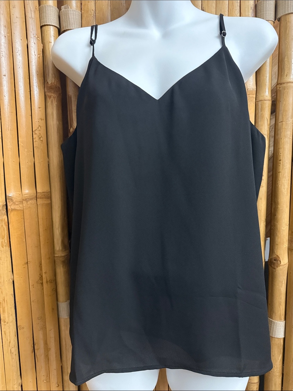 Banana Republic Black V-Neck Silk-Like Camisole with Adjustable Straps. NWT